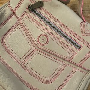 Vintage Marc Jacobs Leather Satchel Handbag - tan with pink contrast stitching